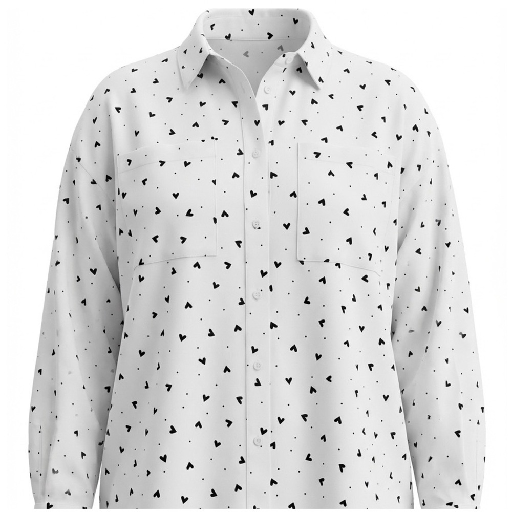 NWT! White Birch + size 3X. Oxford Button up w/ hearts and dots. Front Pockets - Picture 13 of 15